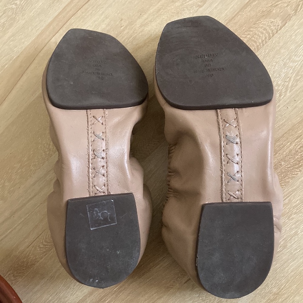 Schutz Fanny Leather Ballet Flats Tan Nude Brown Strap Scrunchy size 8 - Picture 6 of 8